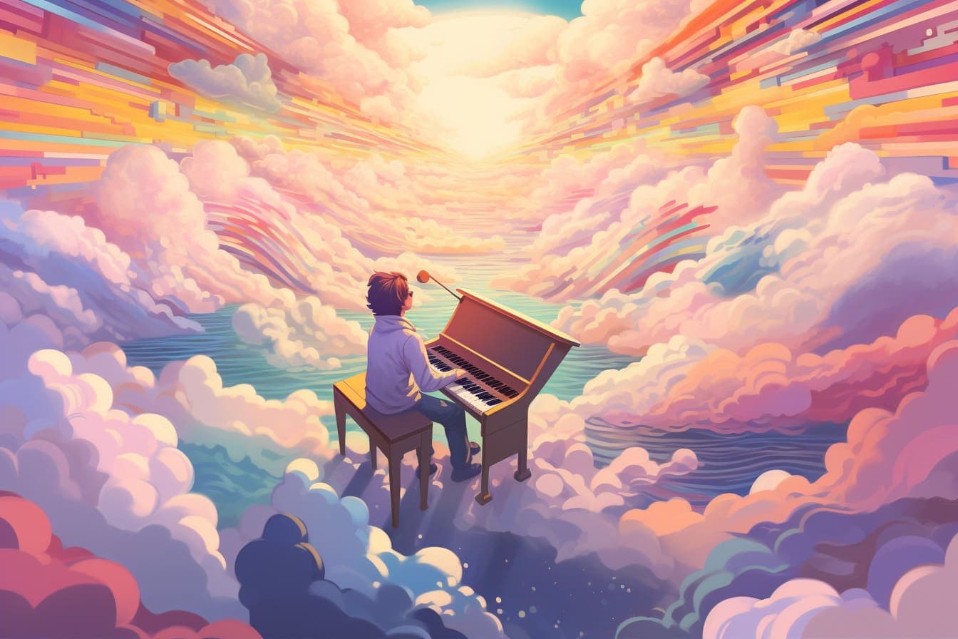 The Flying Piano Dream: A Surreal Symphony in the Skies